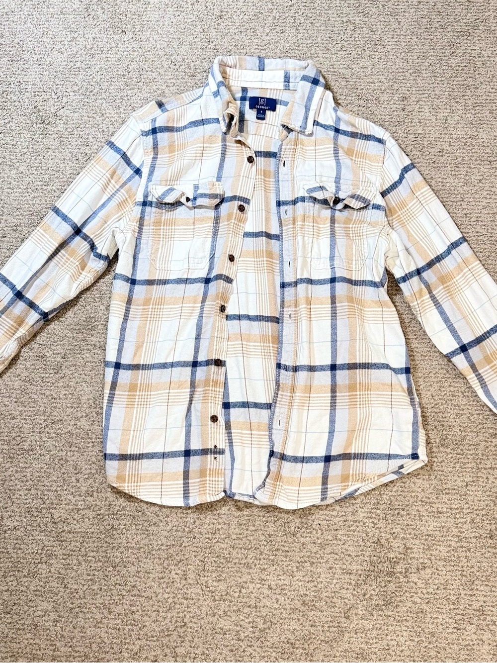 George Men's Plaid Button-Down Shirt in White, Tan & Blue